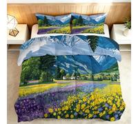 Générique Couette Coton 160x200cm Fleurs Sauvages Villages Montagnes Paysages Couette matelassée Extra Douce et Respirante, Hypoallergénique, 2 Taies d'oreiller 65x65 cm, Couverture d'hiver, Lavable