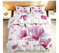 Générique Couette Coton 160x200cm Magnolia Rose Couette matelassée Extra Douce et Respirante, Hypoallergénique, 2 Taies d'oreiller 65x65 cm, Couverture d'hiver, Lavable