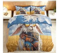Générique Couette Coton 160x200cm Mouton De Dessin Animé dans Un Champ De Blé Couette matelassée Extra Douce et Respirante, Hypoallergénique, 2 Taies d'oreiller 65x65 cm, Couverture d'hiver, Lavable