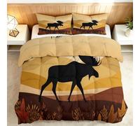 Générique Couette Coton 160x200cm Silhouette D'Orignal Feuilles d'automne Couette matelassée Extra Douce et Respirante, Hypoallergénique, 2 Taies d'oreiller 65x65 cm, Couverture d'hiver, Lavable