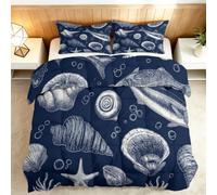 Générique Couette Coton 160x200cm Vie Marine Coquillages Poissons Couette matelassée Extra Douce et Respirante, Hypoallergénique, 2 Taies d'oreiller 65x65 cm, Couverture d'hiver, Lavable