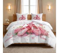 Générique Couette d'été Matelassé Onirique Aquarelle 200 x 200 cm 100% Coton Lavé Couverture Fraîche, Édredon Douce Et Léger pour 2 Personnes, Chaussons Danse Fleurs Roses Blanc Courtepointe Fine