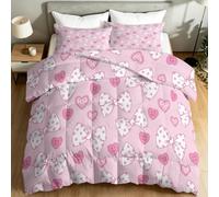 Générique Couette Été 260 x 240 cm Légère - Minimaliste Cœur Mode Pois Nœud Couette 2 Personnes, Rose Douce Édredon Matelassée, Légère et Respirante Couverture avec 2 Taies d'oreiller