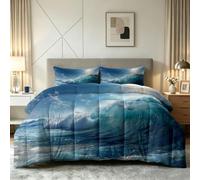 Générique Couette Imprimée 140 x 200 cm 4 Saisons, Réversible Couette Été Océan Edredon 2 Personnes Ete Hiver, Océan Vagues Parure de lit pour Ados Enfants Adultes avec 2 Taies d'oreiller