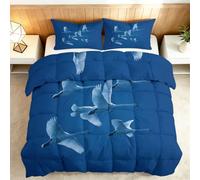 Générique Couette Imprimée 240 x 220 cm 4 Saisons, Couette sans Housse Bleu Marine Animaux Oiseaux Cooling Reversible, Édredon Matelassé Contemporain Legere Lavable avec 2 Taies d’Oreiller