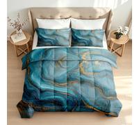 Générique Couette Imprimée 240x260 4 Saisons Bleu Marbre | Duvet 2 Personne Douce Légère Chaude Moderne Abstrait Réversible Couette Sans Housse Lavable Édredon avec 2 Taies d'oreiller