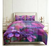 Générique Couette Matelassée Imprimée 4 Saisons 140 x 200 cm Animaux Floraux Libellules Couette sans Housse 1 Personnes, Edredon Réversible Douce Lavable en Machine, Rose