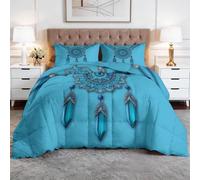 Générique Couette Matelassée Imprimée 4 Saisons Géométrie Mandala Géode 155 x 220 cm Douce Léger et Chaud Couette sans Housse 2 Personnes, Edredon Réversible pour Grand Lit et Couple, Bleu