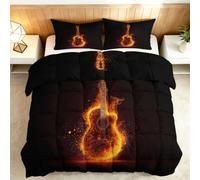 Générique Couette Réversible 140x200cm Guitare Black Flame Couette 4 Saisons Couettes Matelassée Dessus De Lit Boutis Couvre-Lit Édredon Couettes Chaude Épais Imprimée Pompon