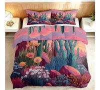 Générique Couette Réversible 160x200cm Cactus Fleurs Couette 4 Saisons Couettes Matelassée Dessus De Lit Boutis Couvre-Lit Édredon Couettes Chaude Épais Imprimée Pompon