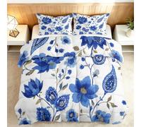Générique Couette Réversible 160x200cm Fleurs Bleues Motifs Cachemire Couette 4 Saisons Couettes Matelassée Dessus De Lit Boutis Couvre-Lit Édredon Couettes Chaude Épais Imprimée Pompon