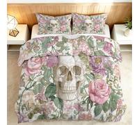 Générique Couette Réversible 160x200cm Plantes Fleurs Crâne Couette 4 Saisons Couettes Matelassée Dessus De Lit Boutis Couvre-Lit Édredon Couettes Chaude Épais Imprimée Pompon
