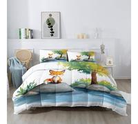 Générique Couettes Animal Renard Arbre Imprimée 220 x 240 cm Réversible Couette Design Aquarelle Illustration 4 Saisons - Orange Couette Matelassée pour Lit 2 Personnes, Edredon Couettes sans Houss