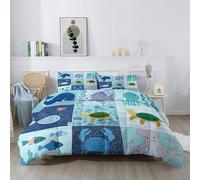 Générique Couettes Grille Animal Océan Imprimée 135 x 200 cm Réversible Couette Design Dessin animé Mignon 4 Saisons - Coloré Couette Matelassée pour Lit 2 Personnes, Edredon Couettes sans Houss
