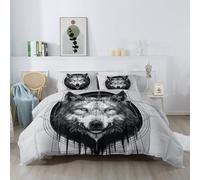 Générique Couettes Imprimée 200 x 200 cm Animaux Loup Lignes Réversible Couette Style De Minimaliste Bande Dessinée 4 Saisons - Noir Et Gris Couette Matelassée, Edredon Couettes sans Houss