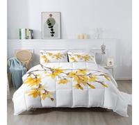 Générique Couettes Plante Fleur Forsythia Imprimée 220 x 240 cm Réversible Couette Design Aquarelle Minimaliste 4 Saisons - Jaune Couette Matelassée pour Lit 2 Personnes, Edredon Couettes sans Houss