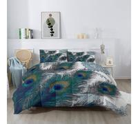 Générique Couettes Plume Ligne Motif Imprimée 220 x 240 cm Réversible Couette Design Traditionnel Art Déco 4 Saisons - Bleu Et Vert Couette Matelassée pour Lit 2 Personnes, Edredon Couettes sans Houss