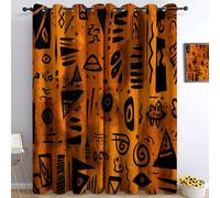 Générique Couleur Orange Rideau Occultant Motif Tribal Africain Rideaux Salon Moderne Thermique Isolant Anti Froid Polyester L 85 X H 200 cm (2 Panneaux), pour Chambre Cuisine Décoration
