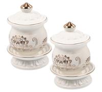Générique Coupes D'offrande Bouddhistes Forme Fleur de Lotus Lot de 2 en Céramique Blanche Accessoires Rituels Élégants pour Cérémonies et Salle de Bouddha