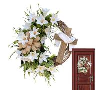 Générique Couronne de Florale - 45 cm, décorationartificielle de lys Blanc, décorationmurale Religieuse, décorationde Vacances élégante | Couronne de Printemps