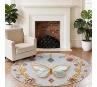 Générique Couronne De Perles Animal Papillon Tapis Rond Enfant 180 cm, Lavable & Antidérapant, Blanc Cassé Moderne Glamour Tapis de Jeux Doux pour Chambre Bébé & Nurserie