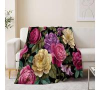 Générique Couverture 200x200 cm, Plaid Polaire en Flanelle Rétro Nature pour Adultes et Enfants - Doux Plaid imprimée Fleurs Feuilles - Confortable & Respirante Couverture pour Canapé Camping