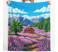 Générique Couverture Art Campagne en Flanelle Ultra-Douce 180 x 220 cm | Plaid Douillette Cabane lavande, Couverture Violet bleu flanelle pour Décorer Le Canapé, La Chambre à Coucher Et Le Divan