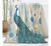 Générique Couverture de Thème Animal Paon Fleur Lettre Canapé Lit, Plaid de Classique Élégant Chaise Douce Jeté en Flanelle Imprimée - Polaire Chaud Couvertures pour Chambre Salon, 150x200 cm
