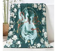 Générique Couverture de Thème Phénix Ruban Perle Fleur Canapé Lit, Plaid de Fantasy Vintage Chaise Douce Jeté en Flanelle Imprimée - Polaire Chaud Couvertures pour Chambre Salon, 80x150 cm