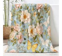 Générique Couverture de Thème Plante Fleur Papillon Feuille Canapé Lit, Plaid de Aquarelle Pastoral Chaise Douce Jeté en Flanelle Imprimée - Polaire Chaud Couvertures pour Chambre Salon, 150x200 cm