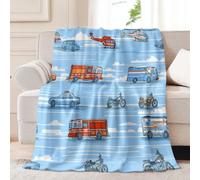 Générique Couverture Douce Exquis Patchwork Rayures Véhicule Imprimé pour Adolescents et Adultes, Couverture en Flanelle Chaude, Bleu Légère et Confortable Plaid pour Toutes Les Saisons, 150x200 cm