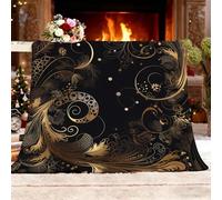 Générique Couverture Douillette Luxe Art Motifs DoréS Plaid Canape en Flanelle Moelleuse Douce et Chaude Noir Plaid Couverture de Canapé pour Adolescents et Adultes 180x200 cm