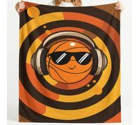 Générique Couverture en Flanelle Douce Basketball Sport Casque Audio Lunettes de Soleil Cercle Musique Tendance - Couverture Super Chaude Haute Qualité Poils Confortables pour Canapé 150cm x 150cm