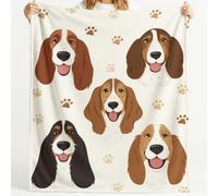 Générique Couverture en Flanelle Douce Dog Portrait Chien de Chasse Portrait Grille Empreinte de Patte Animal - Couverture Super Chaude Haute Qualité Poils Confortables pour Canapé 180cm x 200cm