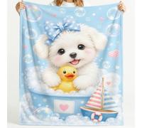 Générique Couverture en Flanelle Douce Pet Bathroom Chien Baignoire Jouet Bulle Papillon - Couverture Super Chaude Haute Qualité Poils Confortables pour Canapé 150cm x 150cm