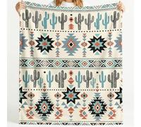 Générique Couverture en Flanelle Douce Tribal Geometric Plante Étoile Losange Bordure Motif Ethnique - Couverture Super Chaude Haute Qualité Poils Confortables pour Canapé 150cm x 150cm