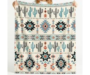 Générique Couverture en Flanelle Douce Tribal Geometric Plante Étoile Losange Bordure Motif Ethnique - Couverture Super Chaude Haute Qualité Poils Confortables pour Canapé 150cm x 200cm