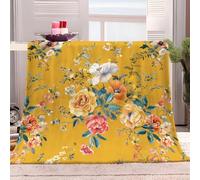 Générique Couverture Polaire 220x240 cm Motif Floral Traditionnel Jaune Moutarde Plaid Polaire pour Lit, Canapé et Chaises, Couverture Flanelle Chaude, Douce et Épaisse pour Toutes Les Saisons