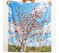 Générique Couverture Polaire Butterfly Nature Branche Papillon Ciel Groupe de Papillons Écologique Moelleuse Douce et Chaude Couverture de Voyage, pour Chambre à Coucher Salon Bureau 180cm x 200cm