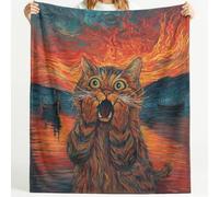 Générique Couverture Polaire Cat Expressionist Abstrait Ciel Mer Coup de Pinceau Dynamique Moelleuse Douce et Chaude Couverture de Voyage, pour Chambre à Coucher Salon Bureau 150cm x 200cm