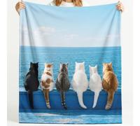 Générique Couverture Polaire Cat Ocean Vue Depuis Une fenêtre Mer Ciel Vue arrière Paysage Moelleuse Douce et Chaude Couverture de Voyage, pour Chambre à Coucher Salon Bureau 150cm x 150cm