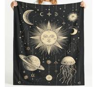 Générique Couverture Polaire Celestial Mystical Soleil Lune Zodiaque Planète Symbole Moelleuse Douce et Chaude Couverture de Voyage, pour Chambre à Coucher Salon Bureau 150cm x 150cm