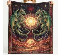 Générique Couverture Polaire Dragon Mythical Dragon Soleil Ciel étoilé Totem Bordure décorative Moelleuse Douce et Chaude Couverture de Voyage, pour Chambre à Coucher Salon Bureau 150cm x 150cm