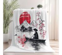 Générique Couverture Polaire Flanelle 70x100 cm, Motif Bateau de Fleurs de Cerisier Couverture Plaid Doux et Confortable pour Canapé, Couvertures Chaude et Moelleuse Style Japonais pour Salon
