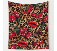 Générique Couverture Polaire Pop Animal Léopard Imprimé Rouge Cerise Noir Plante Moelleuse Douce et Chaude Couverture de Voyage, pour Chambre à Coucher Salon Bureau 180cm x 200cm