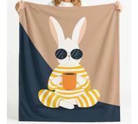 Générique Couverture Polaire Rabbit Cute Lapin Blanc Lunettes de Soleil Pyjama Tasse Personnage Moelleuse Douce et Chaude Couverture de Voyage, pour Chambre à Coucher Salon Bureau 130cm x 150cm