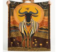 Générique Couverture Polaire Wildebeest Tribal Soleil Oiseau Motif Totem Vie Sauvage Moelleuse Douce et Chaude Couverture de Voyage, pour Chambre à Coucher Salon Bureau 130cm x 150cm