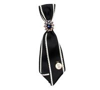 Générique Cravate Ruban Soie Broche Élégant Collier Bijou Accessoire Fille Décoration Chemise Adapté Aux Anniversaire Club Réception Mariage, Blanc Noir
