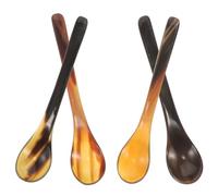 Générique Cuillères à Miel Manche Long Lot de 4 en Corne de Bœuf Naturelle Cuillères à Dessert Résistantes à L'usure Couleur Aléatoire pour Mélanger et Servir le Miel