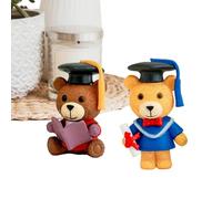 Générique Cute Bear Decor, Graduation Table Ornaments, 12cm 2pcs with Hat Set, Resin Figurine Bear Mini Display, Cap Gown Style Figurines, Desk Shelf for Students Party Bookshelf Brown Beige Finish